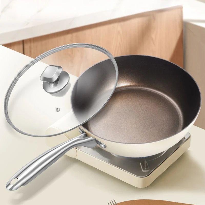 Ceramic Coating-Free Skillet for Oil-Agate, Flat Frying Pan, Warm-Proof, Lightweight Design, Smoke Reduction, Healthy