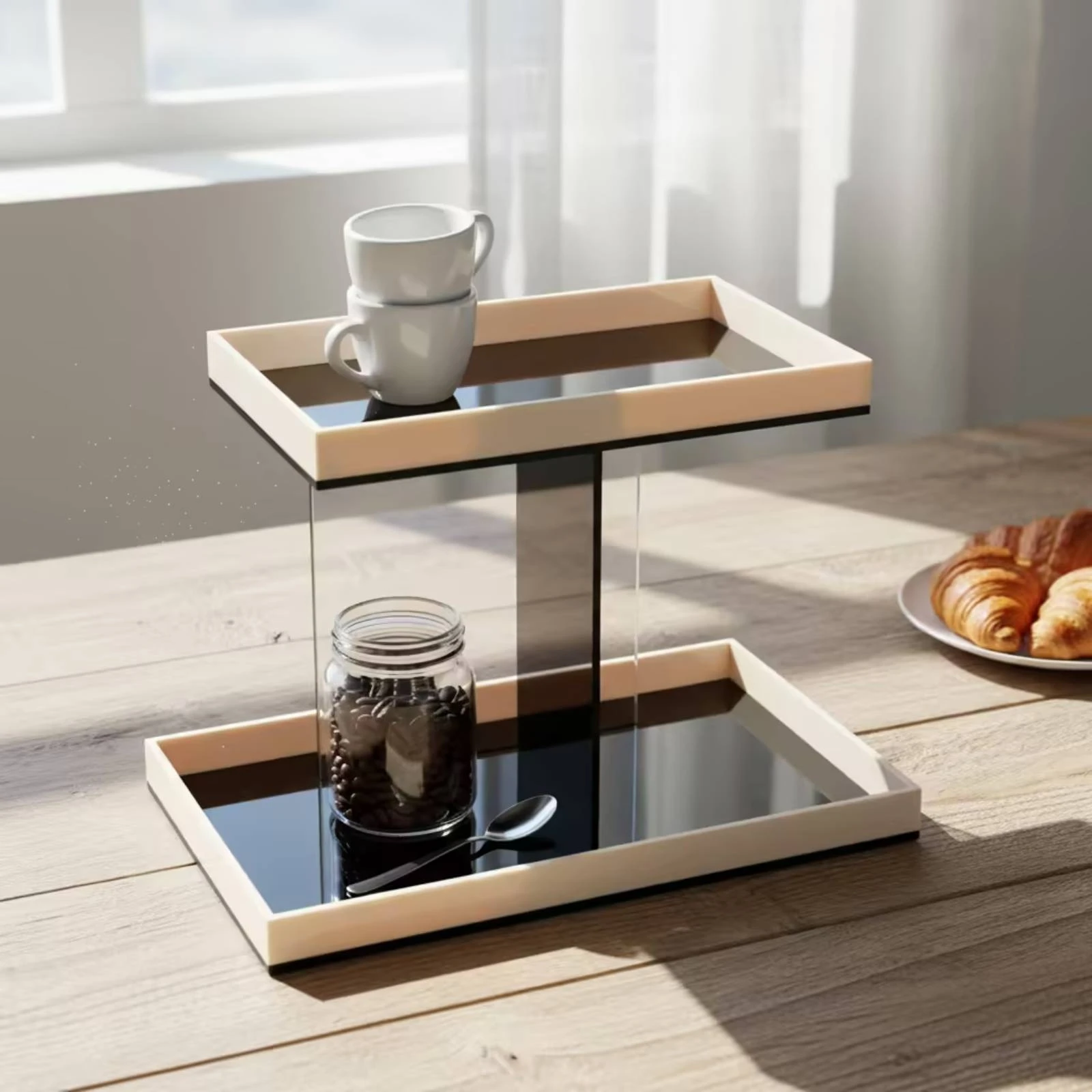 Desktop Storage Rack Modern Acrylic Rack with Trays Two-Tier Organizer Rectangular Display Shelf Space-Saving for Vanity