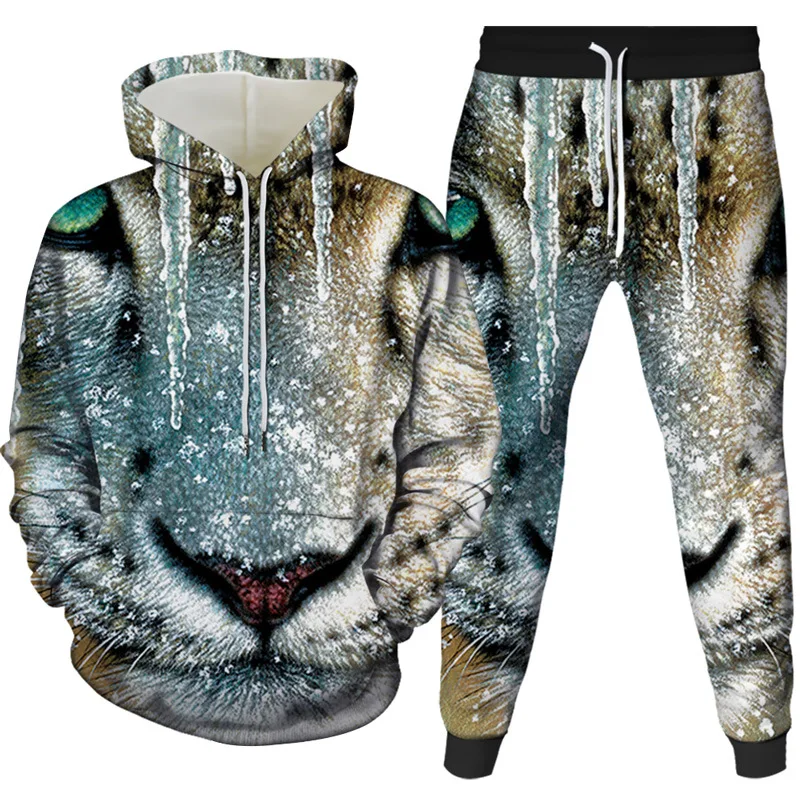 Men Sets Animal Tiger Pattern 3D Printed Tracksuit Sets Casual Hoodie Pants 2pcs Sets Oversized Sweatshirt Fashion Men Clothing