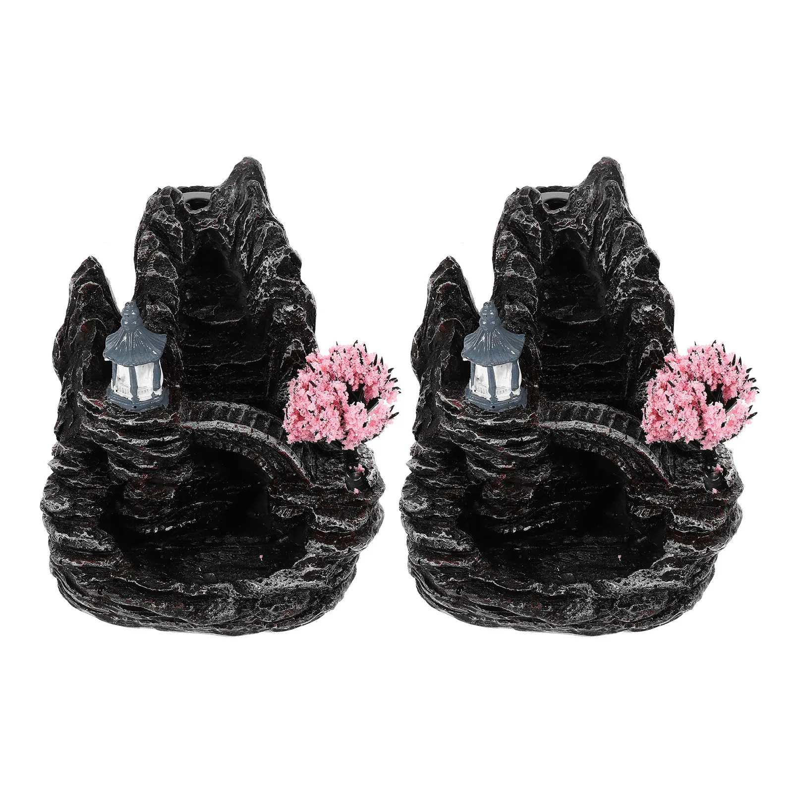 2Pcs Waterfall Backflow Incense Burner Mountain Design Indoor Aromatherapy Incense Cone Holder Home Office Yoga Decoration