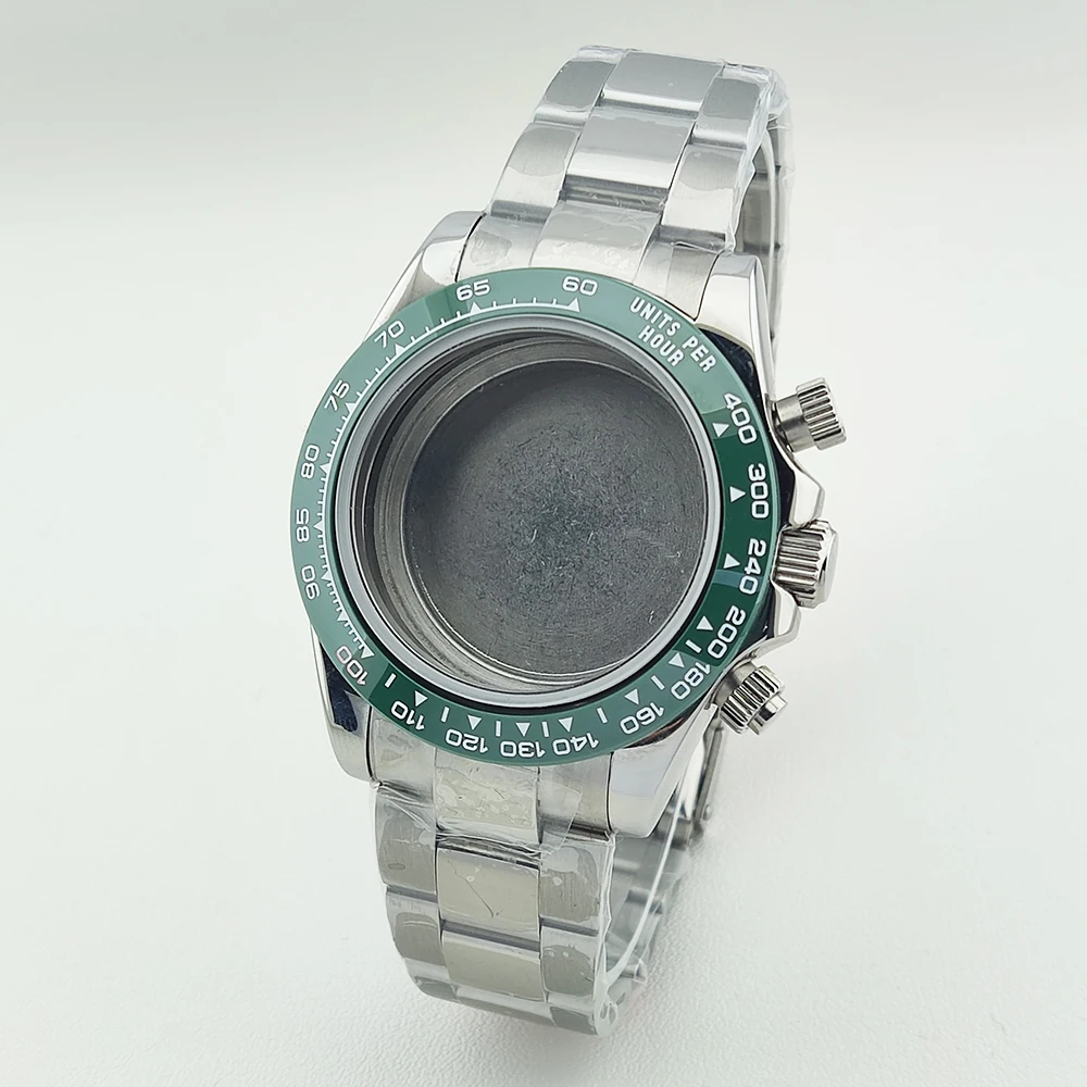 Caja de reloj de 39,3mm, caja VK63, cristal de zafiro, caja de acero inoxidable/pulsera, accesorios de reloj, resistente al agua para movimientos VK63 VK64