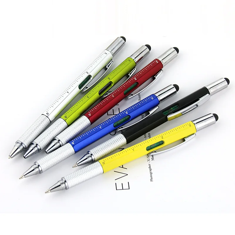 1set multifunction ballpoint pen black ink with screwdriver, ruler, spirit level touch screen tool pen, stylus multifunction pen