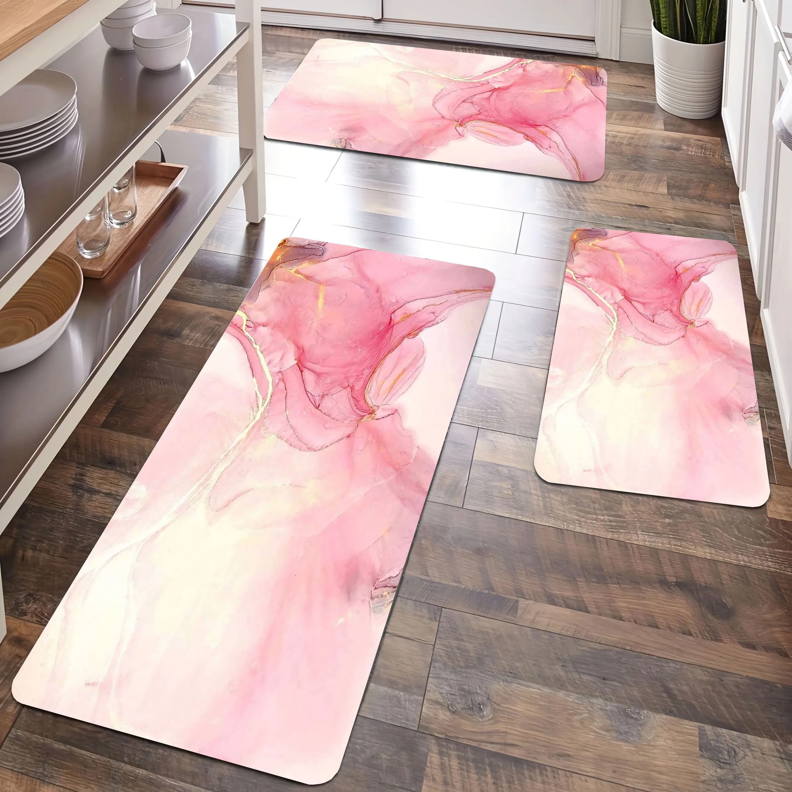 Pink Marble Girl Heart Decoration Bathroom Non-silp Doormat Suitable for Livingroom Entrance Accessories Pad Kitchen Bedroom Rug