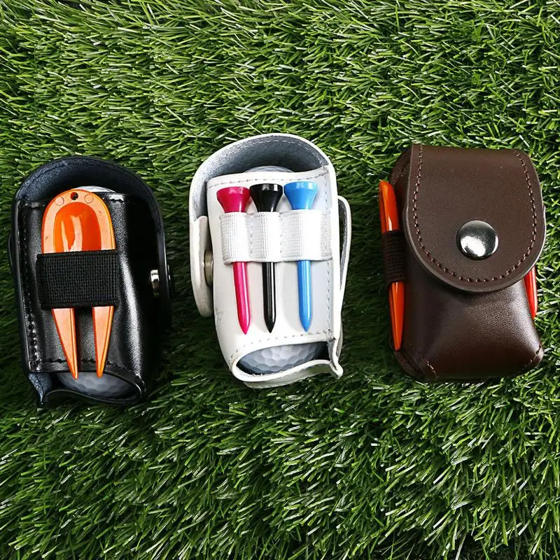 Golf Waist Bag Pouch Can Hold 2 Balls And 3 Golf Tees PU Leather Golf Ball Bag With Metal Buckle Golf Belt Ball Bags