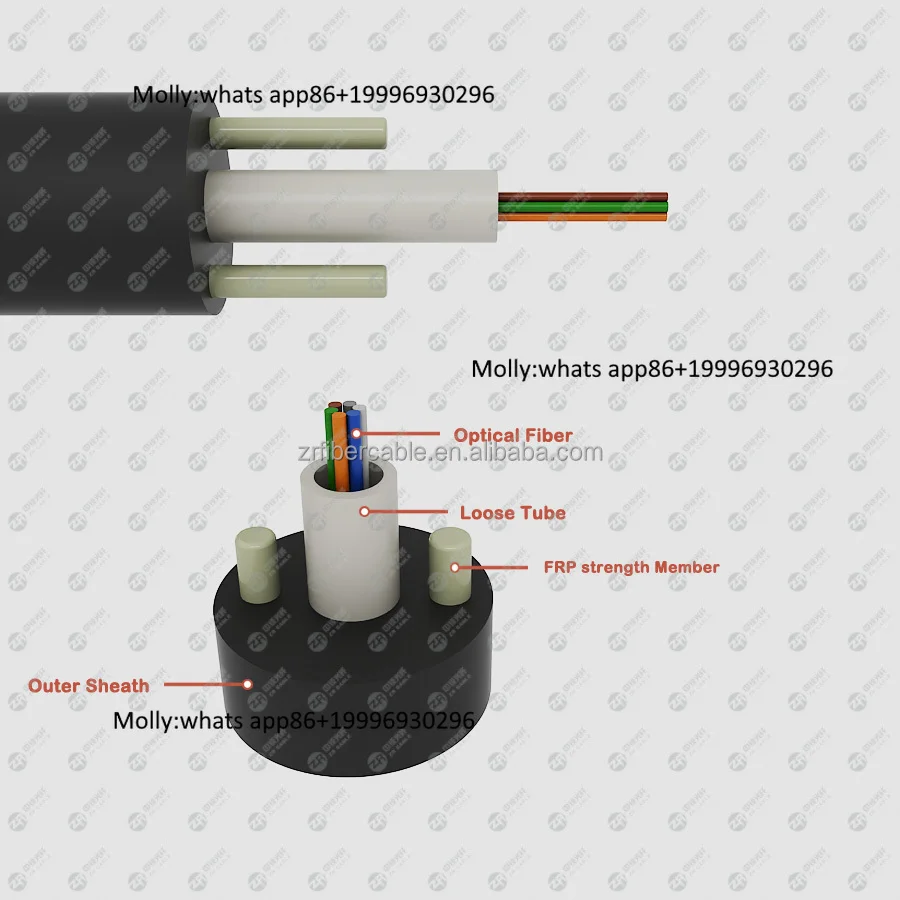 Outdoor Gyxty Non-armored 1/2/4/6/12 Core Flat Round Drop Ftth Cable G652d G657a1a2 Span Fiber Optic Cable Single Mode