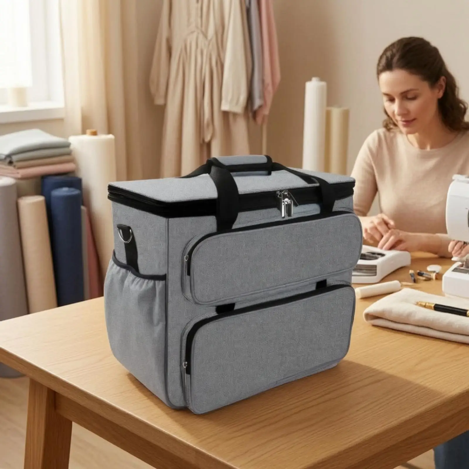 Padded Sewing Machine Tote with Accessory Pockets Safeguarding Sewing Machine Storage Bag with Multiple Pockets Portable