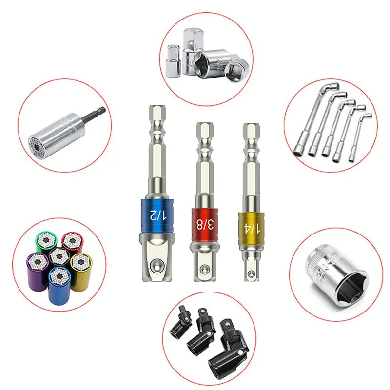 3PC Color Hexagon Screw Screwdriver Changeover Extension Square Head Socket Tool Set for Electric Screwdriver