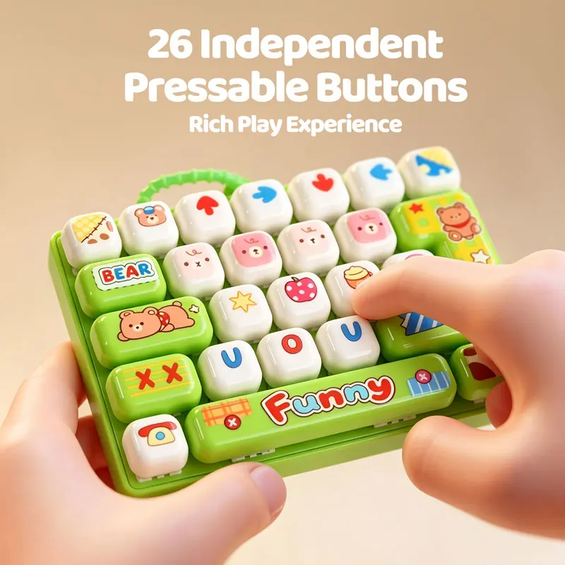 Cute Mini Keyboard Fidget Toy Keychain 26 Pressable Buttons Sensory Stress Relief Bag Charm Clicker Keyring for Party Favor Gift view 4