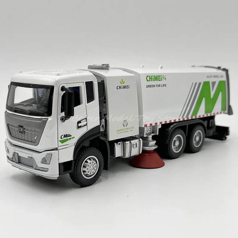 

1:32 Diecast Metal Model Toy Garbage Cleaning Sweeper Truck Miniature Replica Pull Back With Sound & Light