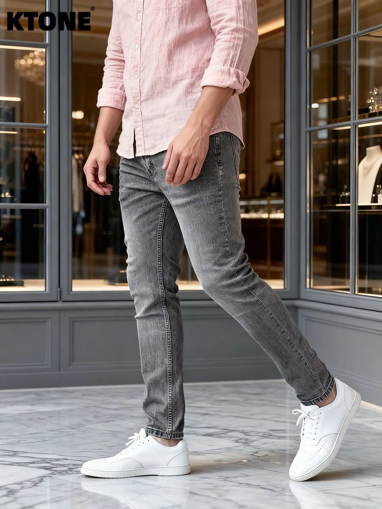 

Fashion Gray Men's Slim Jeans For Man Original Y2K Drip Trend Denim Pants No accessories or belts included