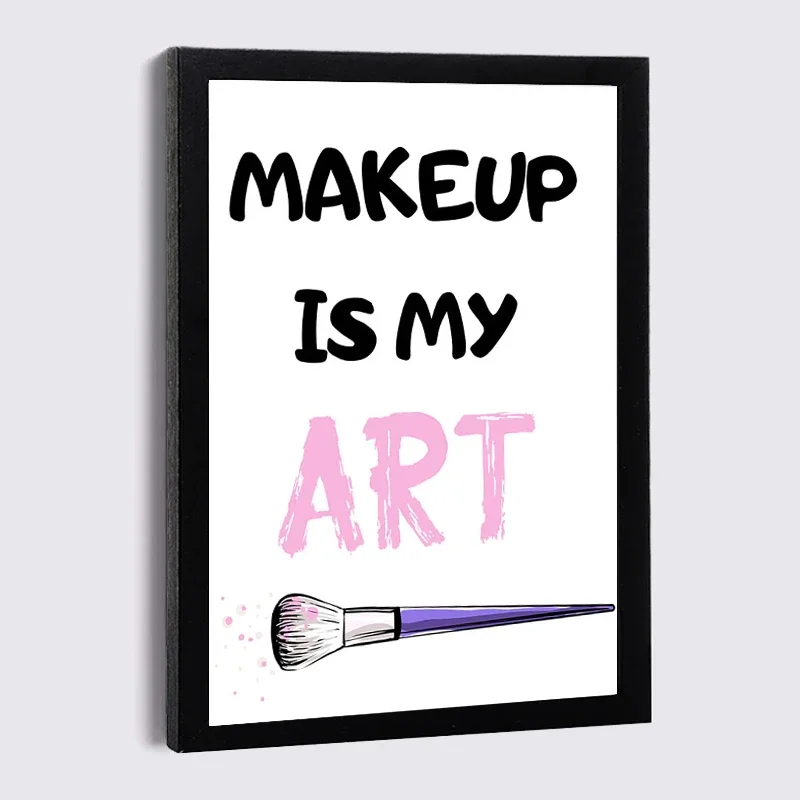 Canvas Prints Beauty Nail Lipstick Fashion Poster With Black Wood Frame Nail Polish Quotes Canvas Print Painting Pink Wall Decor