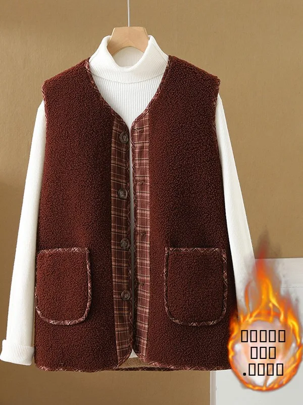 خريف شتاء جديد فضفاض Fce اصطف منقوشة جلد الغنم سترة المخرج المرقعة التخسيس تنوعا المرأة Faion جولة Ne سترة