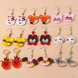 Aihua Handmade Kintted Animal Earrings for Women Girls Crocheted Unicorn Bear Fox Dog Earrings Cute Pendant Jewelry Gifts