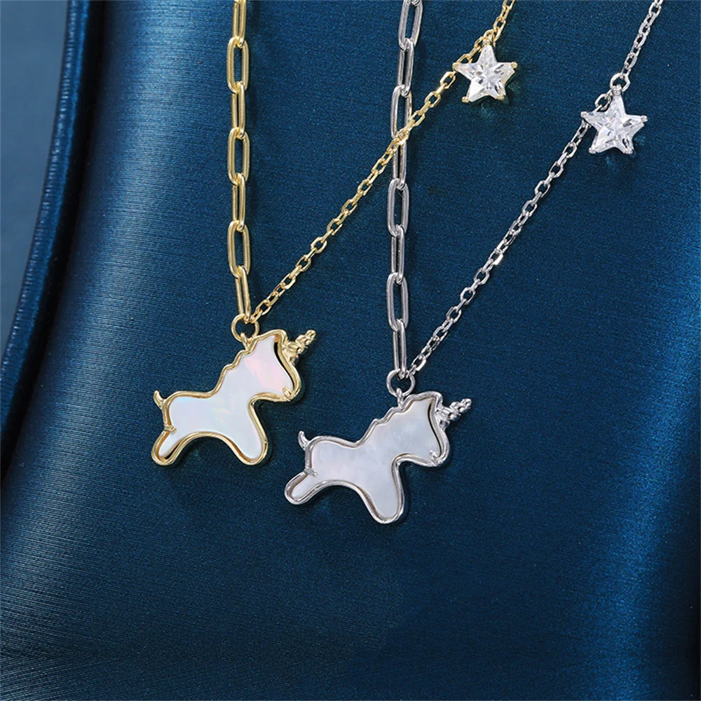

Korean S925 Silver Necklace, Unicorn Unique Pendant, Minimalist Niche Design, Ins-Style Women's Collar Jewelry