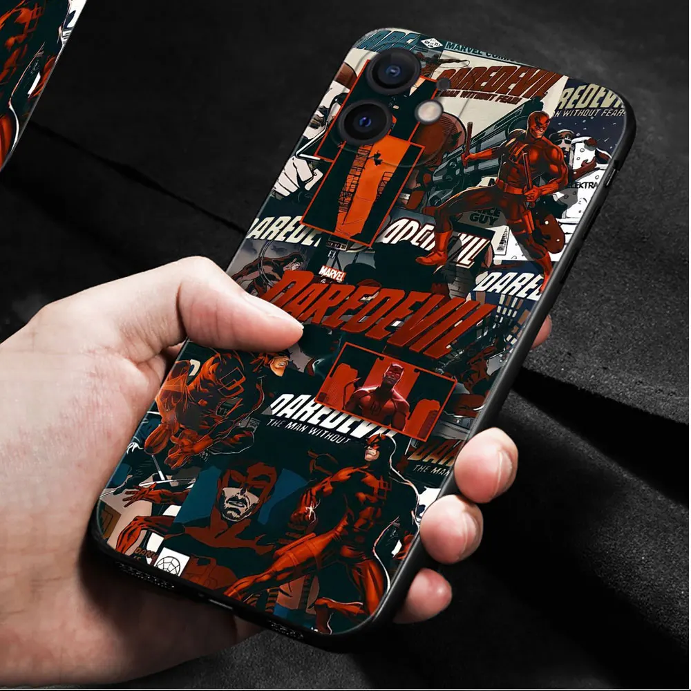 Marvel Avengers Daredevil custodia morbida in Silicone per iPhone 15 14 13 12 11 Pro Max 6S 6 7 8 Plus X XR 12 13 Mini Cover