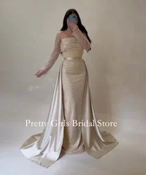 Square Neck Arabic Vintage Evening Dresses Sequined Customized  Formal 프롬드레스 Long Sleeves Prom Growns Party Women Bride