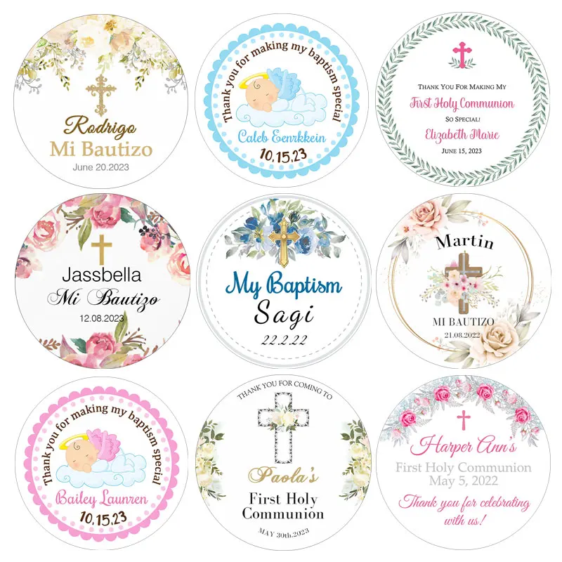 Mi Primera Comunión Sticker Labels Custom Name Date Holy First Communion Boy Girl Angel Baby Shower Christening Party Stickers