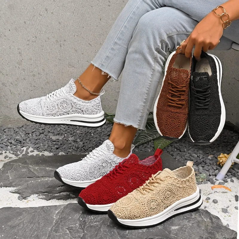 

2025 New Sneakers For Women Breathable Fashion Trainers Women Sneakers Mesh Fabric Lace Up Women Shoes Female Footwear