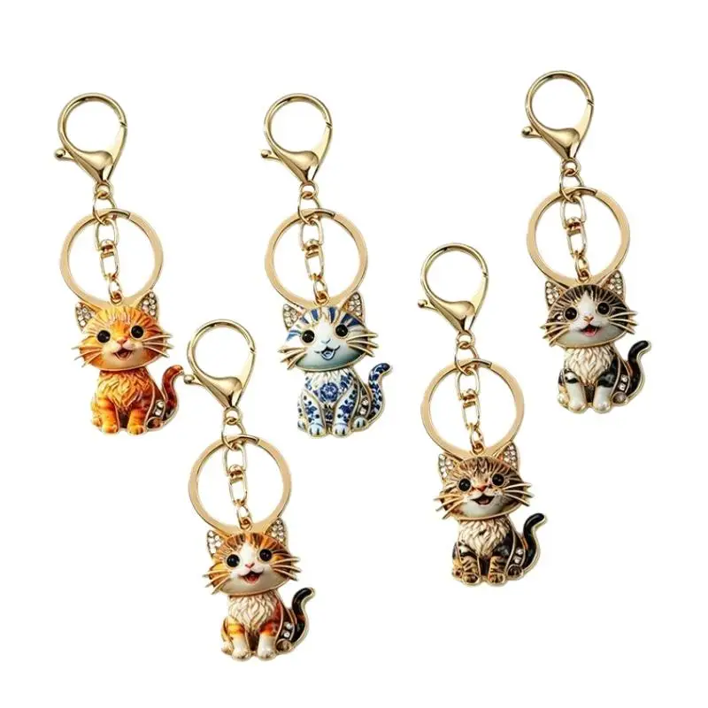 Katzen-Schlüsselanhänger im Paar-Stil, Emaille-Legierung, Kätzchen-Anhänger, 5 Farben, trendiger Schlüsselring für Männer und Frauen, zur Dekoration von Handtaschen und Rucksäcken – Detail 8