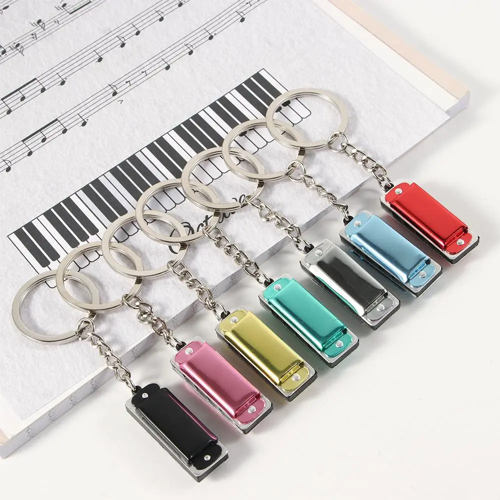 4 Holes Mini Woodwind Instruments Gifts for Kids Bag Pendant Harmonic Keyring Harmonica Keychain Hanging Pedants Keys Holder