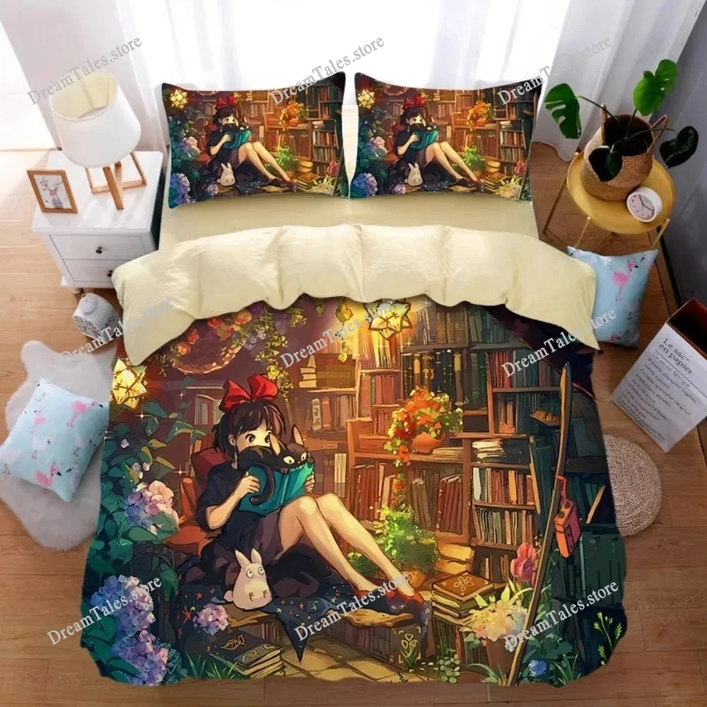 

Comic Hayao Miyazaki,Microfibre Bedding Sets, Children's Bed Linen with Zip Room Decor Duvet Cover for Teenagers Adult