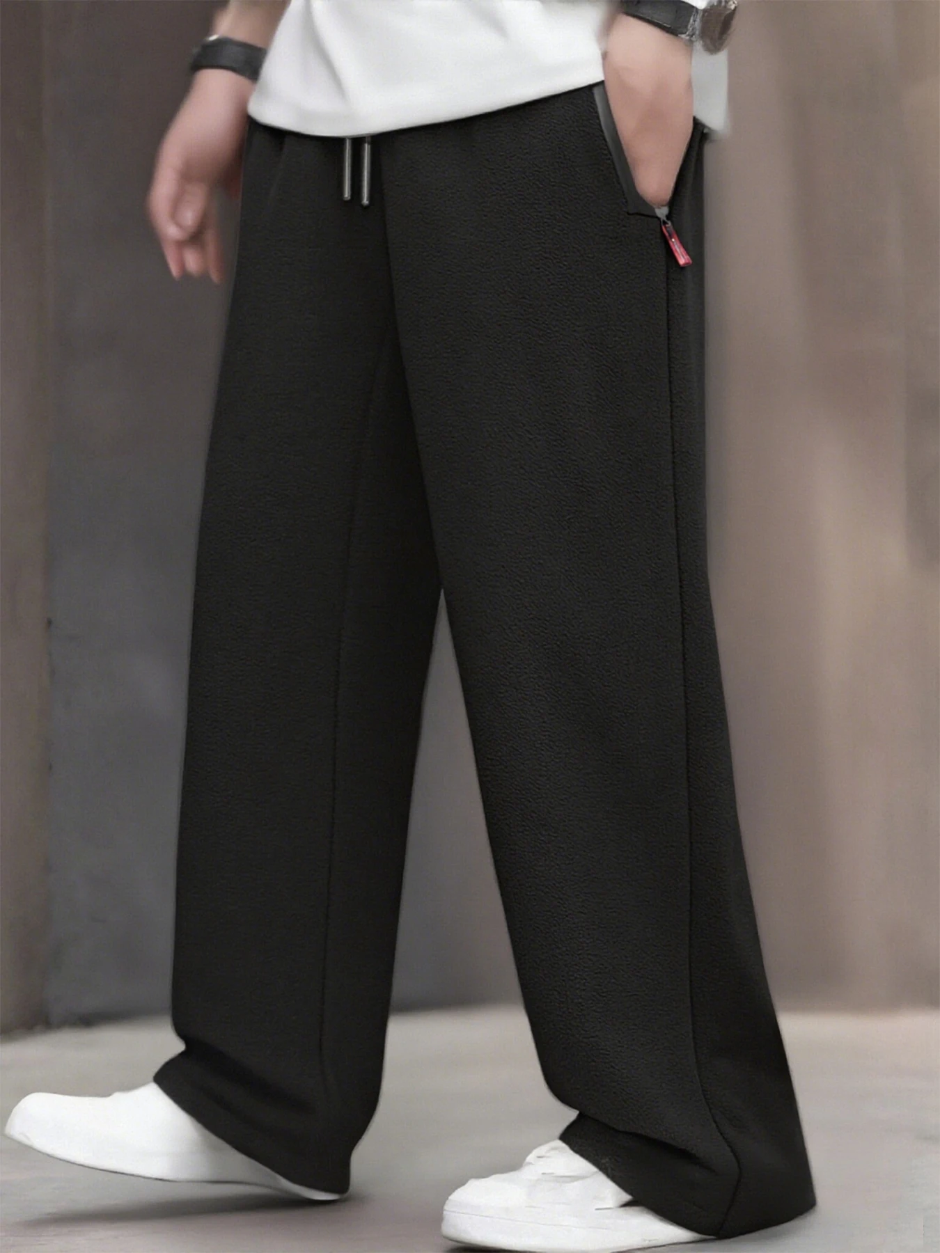 

Осенние и зимние мужские флисовые повседневные брюки больших размеров с карманами на молнии, теплые брюки, подходящие для занятий спортом на открытом воздухе и труда