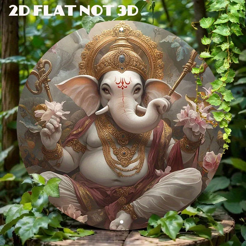 

2D Flat Round Aluminum Metal Sign Wall Art - Ganesha Fantasy Art Style, Detailed Illustration, Perfect for Home & Office Decor