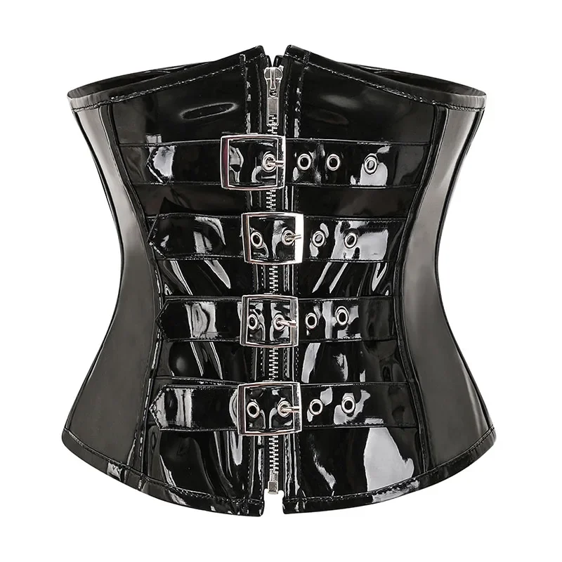 Red Black PVC Underbust Corset Plus Size Steampunk Bustier Shiny PU Leather Waist Cincher Body Shaper for Women