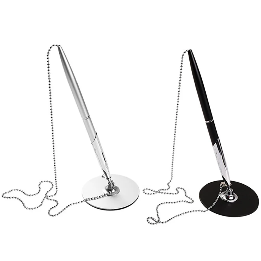 2 Pcs Signature Pen with Chain Attractive Counter Business Multi-function Writing Penholder Office Hotel Metal Table