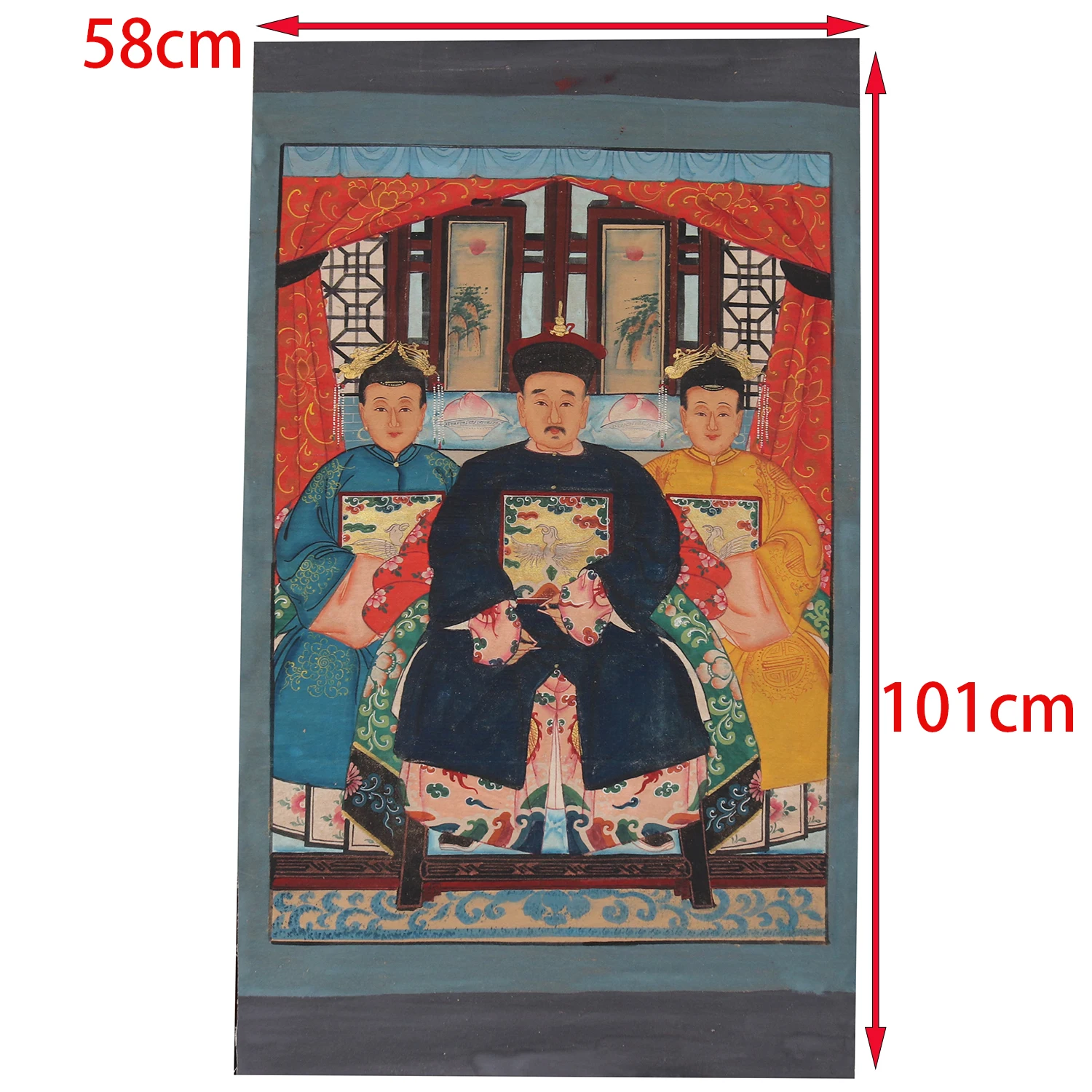Hand Painted Ancestor Painting on Canvas Fabric, Chinese Portrait Painting