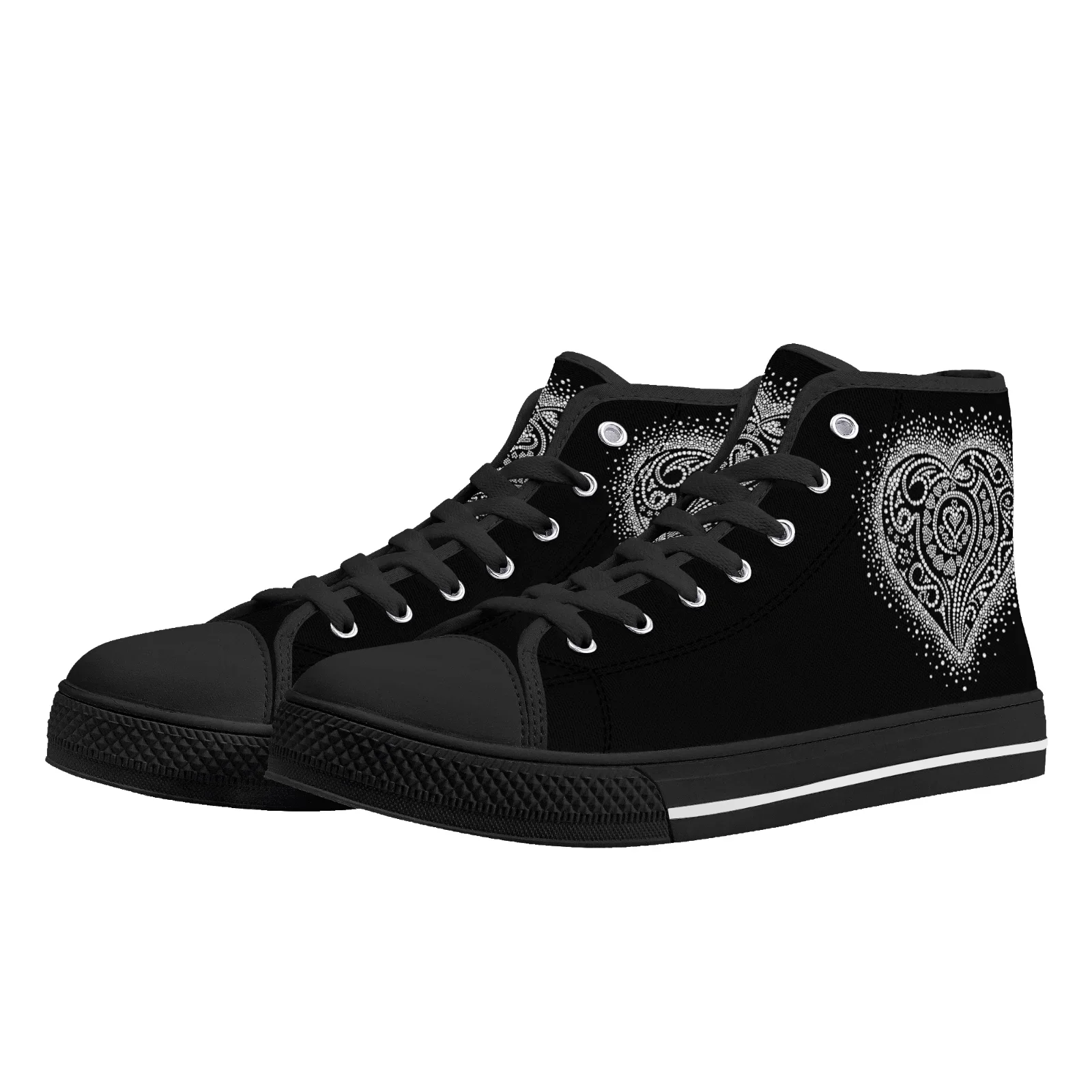 Classic high-top canvas shoes with customizable heart-shaped badges for men and women, vulcanized shoes, casual sneakers