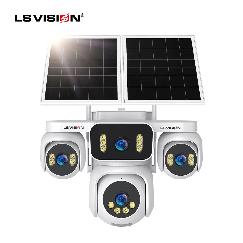 LS VISION 4 Ekranowe Kamery 20MP AOV 4G Solarna Kamera 12X Zoom Optyczny Zewnętrzna Kamera CCTV 20W Panel PTZ Nagrywanie 24/7 Automatyczne Śledzenie Ludzi Kamery Monitoringu Bezpieczeństwa Wbudowany — 2