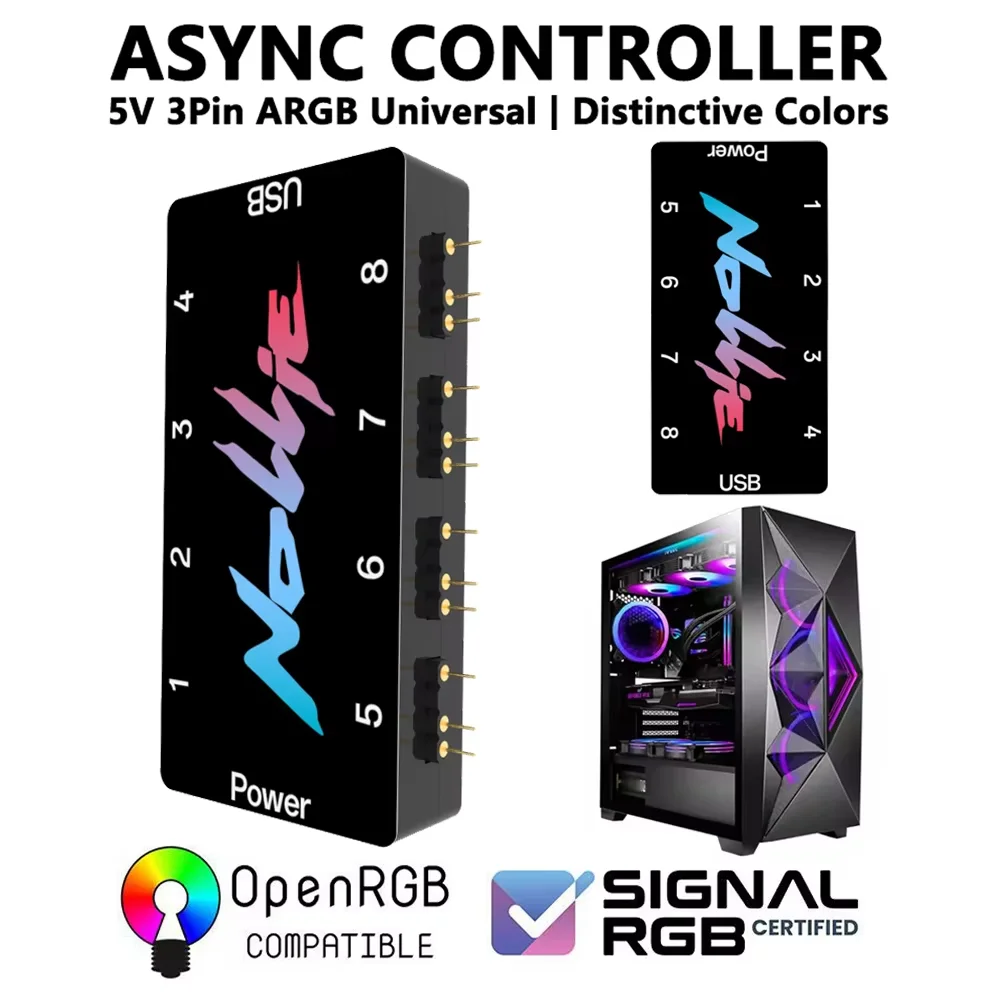 Nollie SignalRGB OpenRGB Universal 5V 3PIN ARGB Controller 8 Way Addressable ARGB Splitter For PC Case Cooling Fans Light Strip