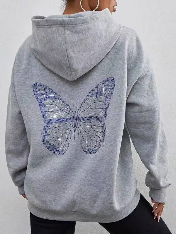 

ZAFUL Fleece Lined Butterfly Drop Shoulder Hoodie