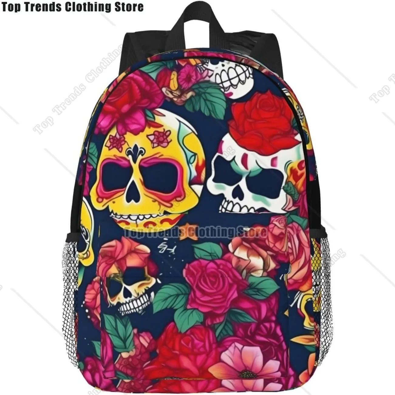 Sugar And Skulls And Flowers Print Versatile Adult Backpack For Work Hiking Waterproof Backpack Laptop Compartment