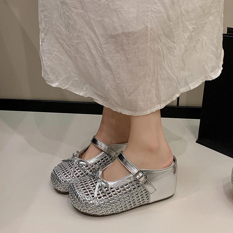 

Baotou Half Slippers for Women Summer New Style 9cm Height-Increasing Mesh Breathable Thick-Soled Fisherman Shoes