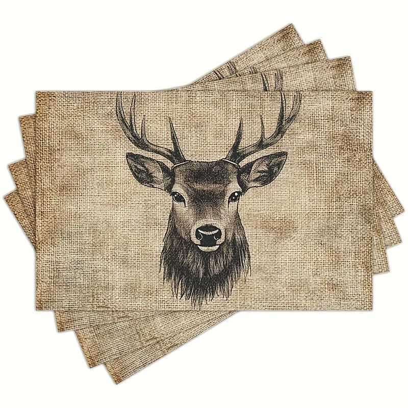 Manteles Individuales con retrato de ciervo Vintage, decoración rectangular de cocina y comedor para comedor Formal e informal, decoración del hogar con ciervos, 1 ud.