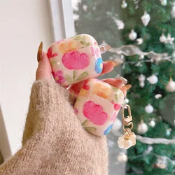 Oil painting flower Tulip Earphone Case For Apple Airpods Pro 2 3 4 Cover For Airpod Pro2 Silicone Cute Headphone Charging Case