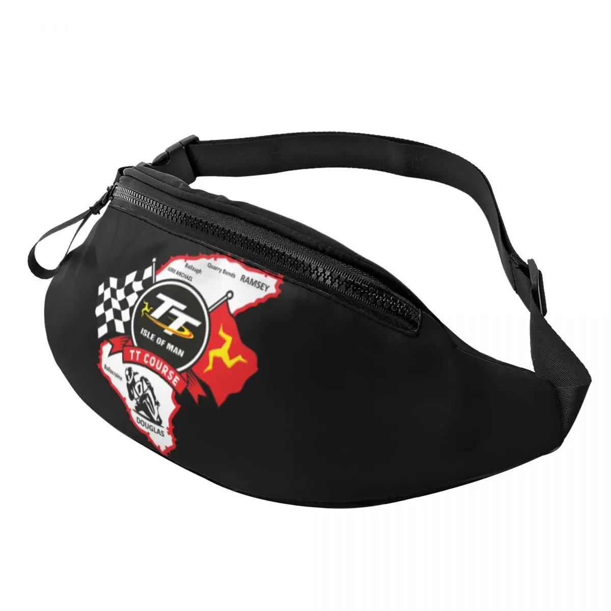 Isle Of Man TT Racing Course Fanny Pack Homens Mulheres Motocicleta Esportes Crossbody Saco da cintura para viagens Ciclismo Telefone Money Pouch