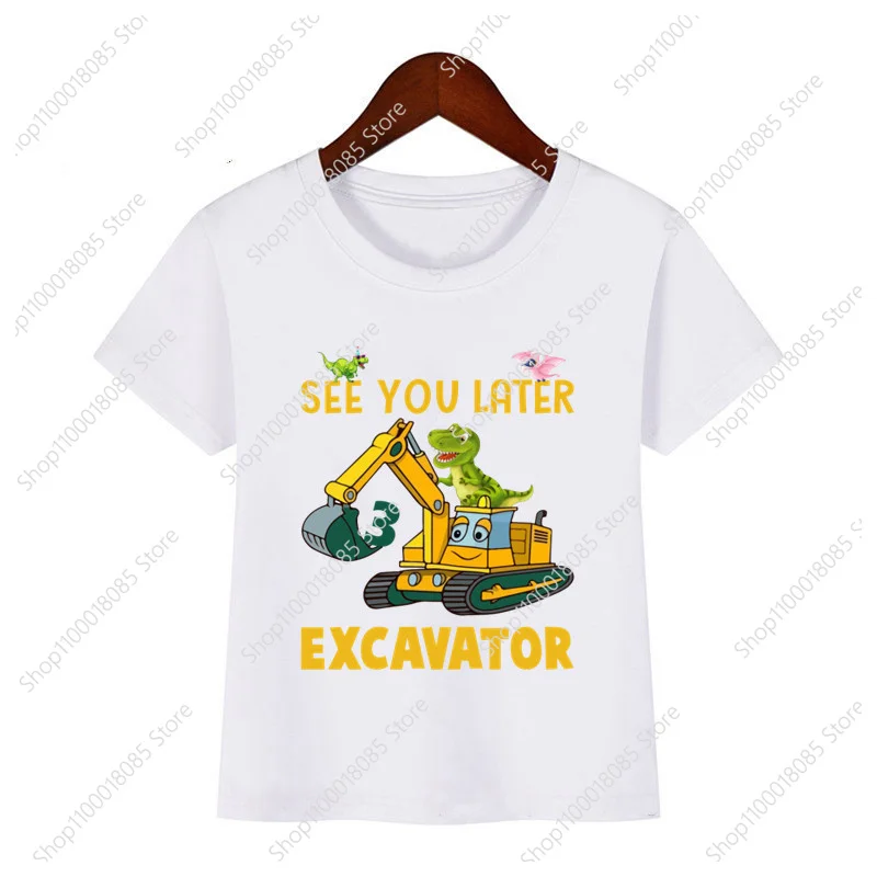 Boys casual short sleeved T-shirt, children's top cartoon dinosaur excavator printed T-shirt  birthday party breathable fashion