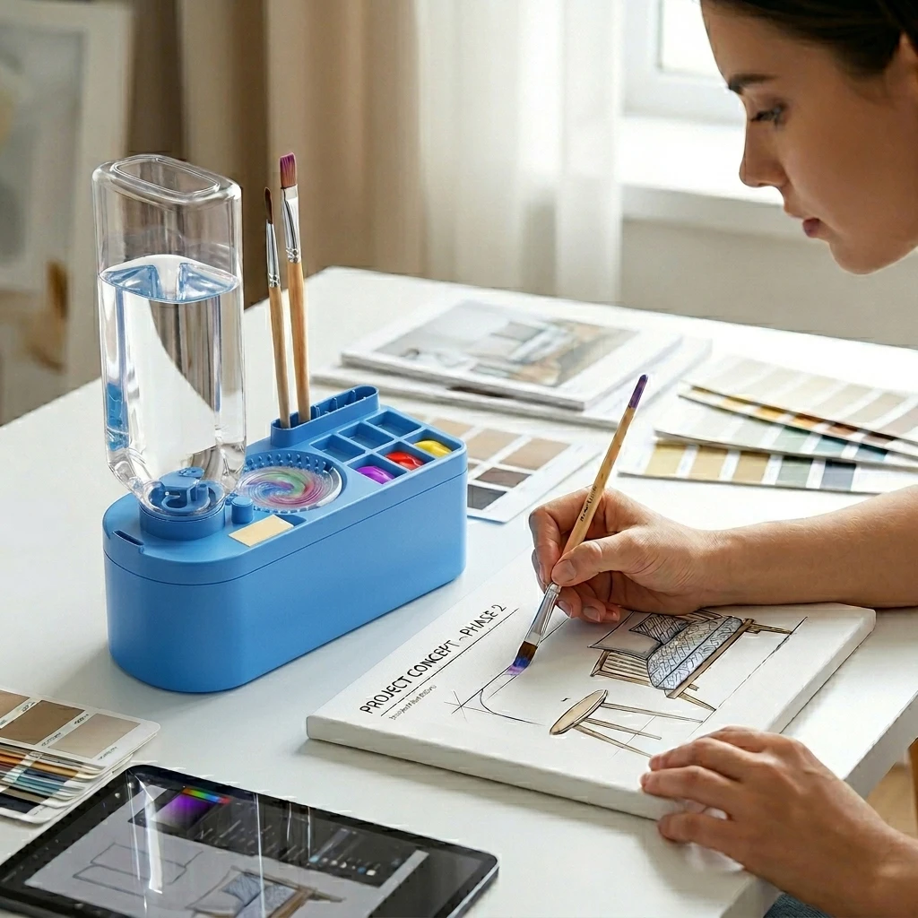 450ml Portable Press Type Brush Washer Change Water Quickly For Acrylic Paint Makeup Brushes Cleaning