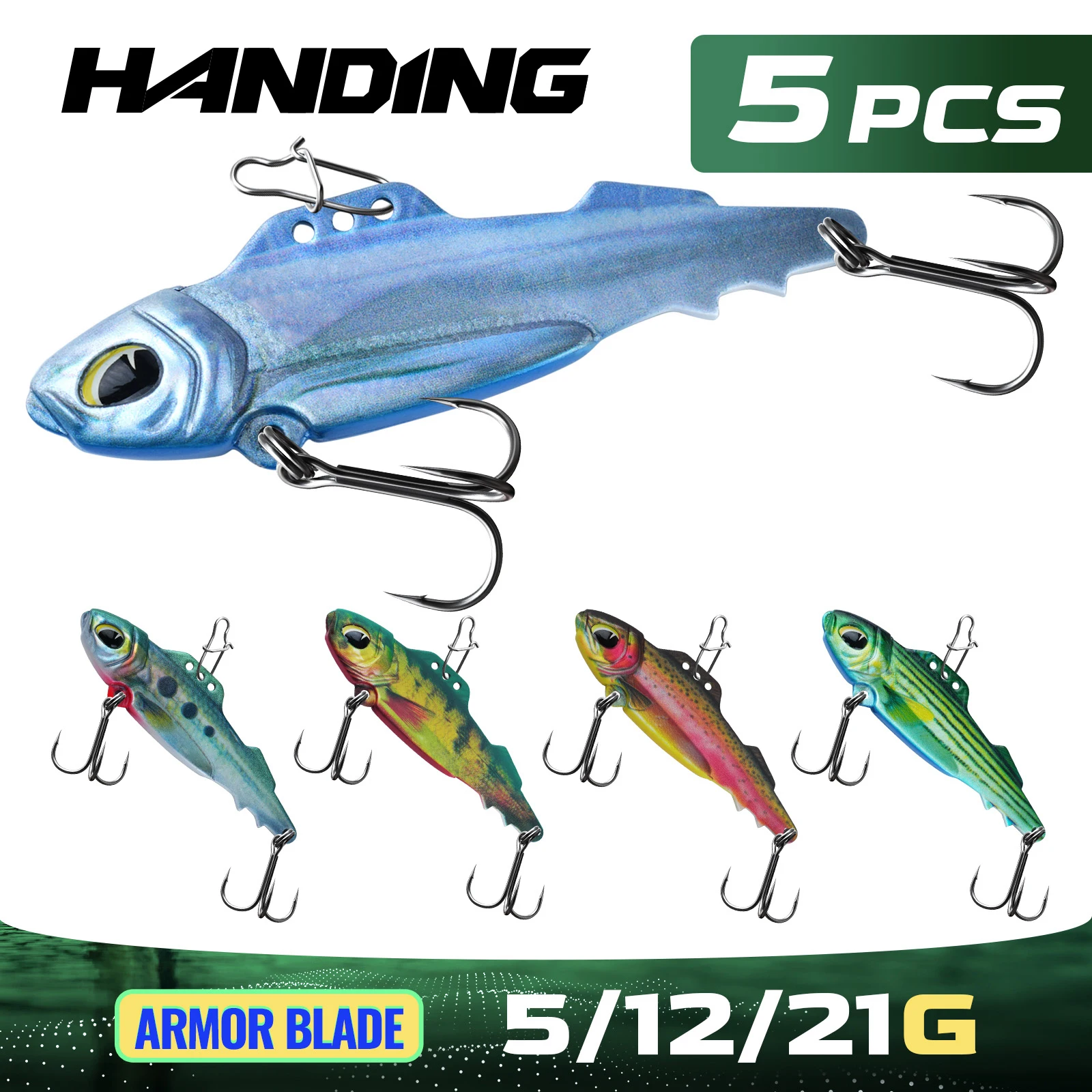 HANDING 5Pcs/Pack 5/12/21g Metal VIB Lures Armor Blade Jig Bait Fishing Lures For Bass Pike Perch Fishing Swimbait Jigging Lures