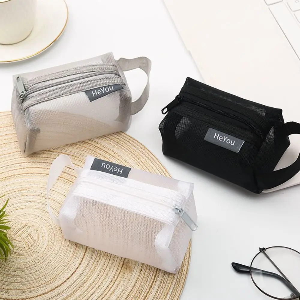 

Transparent Mesh Storage Bag Nylon Zipper Pouch Small Coin Purse Lipstick Bag Travel Organizer Transparent Cosmetic Bag Girl