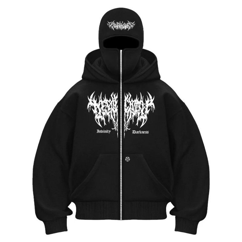 سترة قطنية بغطاء للرأس للرجال والنساء للخريف والشتاء بتصميم داكن سترة نينجا بالاكلافا مع قناع بقلنسوة تصميم سترة ثقافة باردة