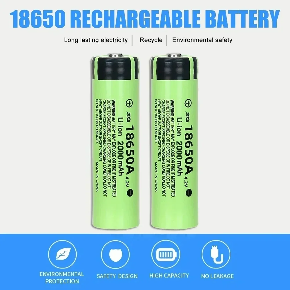 High-quality 4.2V 18650 Lithium Battery High-capacity 2000mAh Rechargeable Cell 3C Discharge with Strong Light T6 LED Flashlight