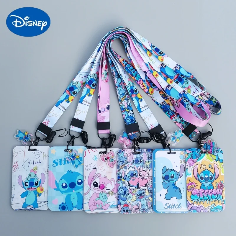 Anime Disney Lilo & Stitch Kreskówka Etui na Karty Slippage 85mm*54mm Identyfikator Uczniowski Wizytownik Karta Kampusowa Poliestrowy Smycz do Zawieszenia Brelok