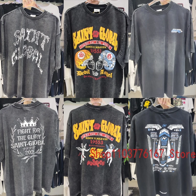 

Футболка с коротким рукавом для мужчин и женщин, уличная одежда вареного черного цвета в стиле ретро, Свободная Повседневная рубашка с принтом в виде шлема в стиле Сента, 1:1