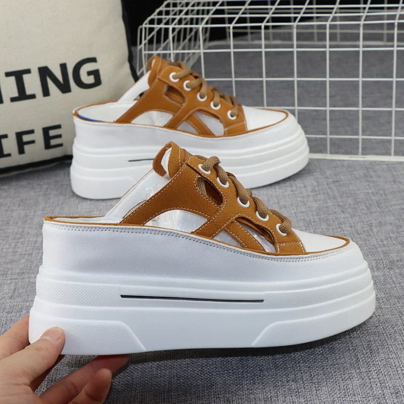 Muffin Thick Soled Women\'s Shoes 2023 Summer New Style Non Heel Inner Heightening Casual Shoes Women\'s Hollow Vulcanized Shoes