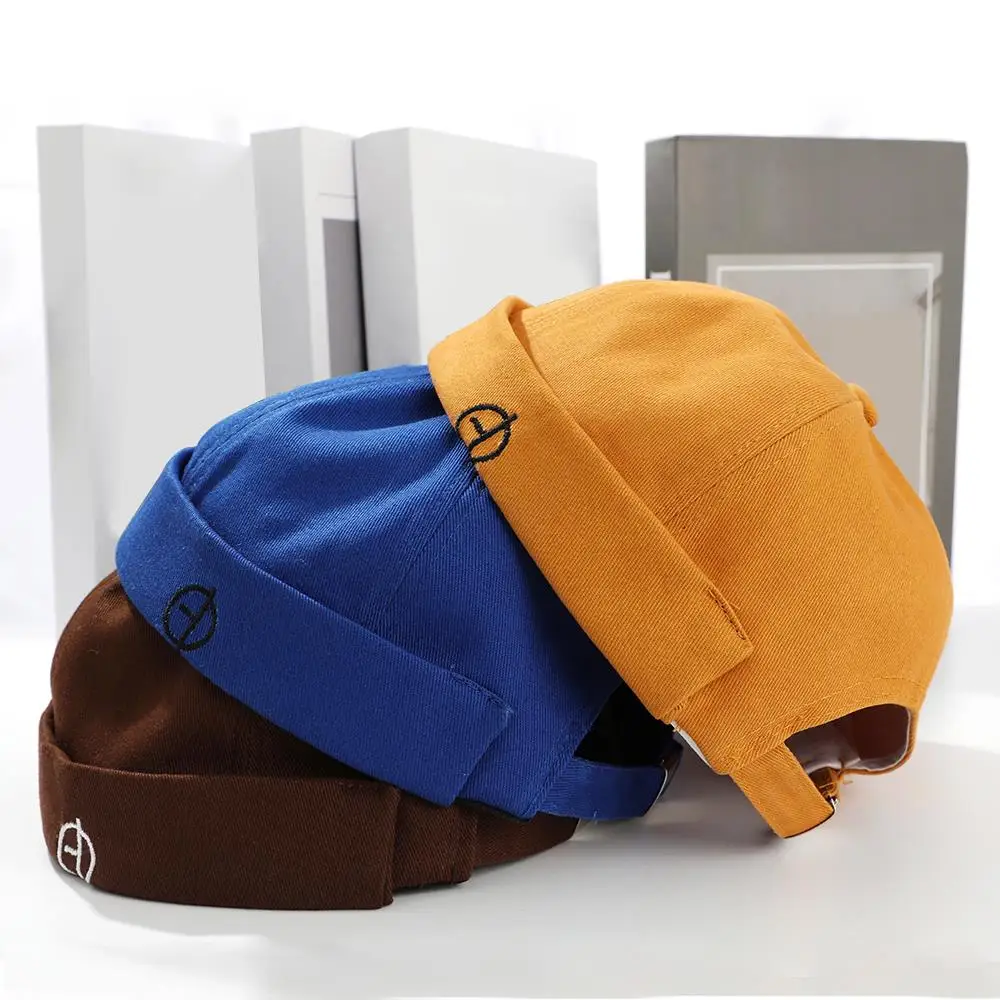 2024 New Men Skullies Cap Embroidery Brimless Hip Hop Hats Soft Top Hats Beanie Vintage Multipurpos Solid Color Street Portable