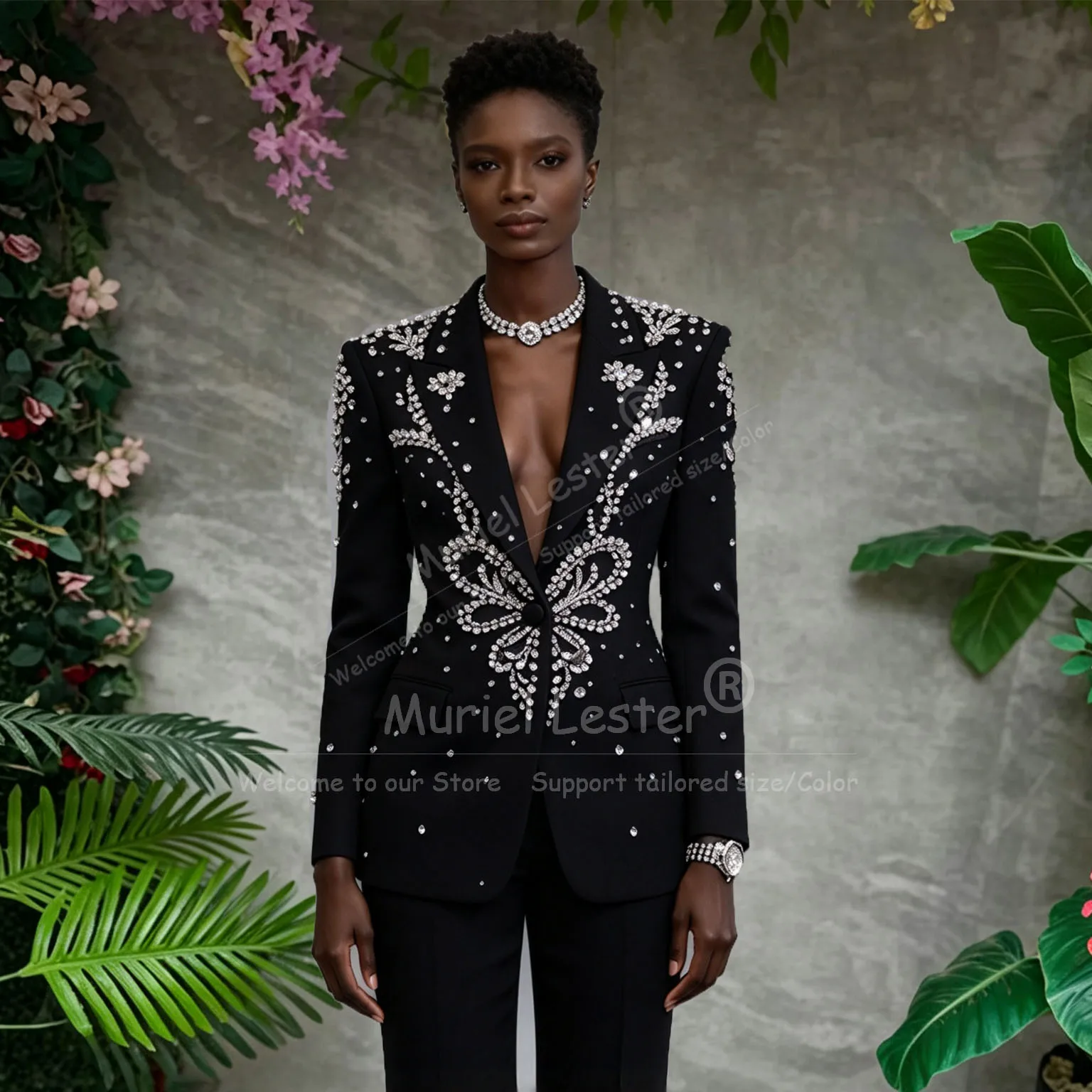 Women's Suit Pant Sets Luxury Beaded Stones Prom Blazer Formal Party Tuxedo Customized Stage Performance  костюм летний женские